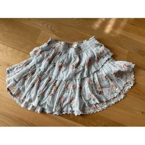 Loveshackfancy Floral Patterned Pleated Skirt with Ruffle Details Size XS